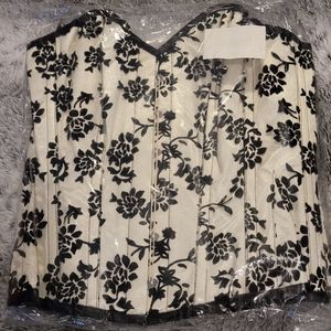 NWT True Steel boned Floral Corset with black velvet flower design.